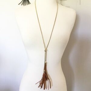 White House Black Market Gold & Fringe Tassle Long Necklace